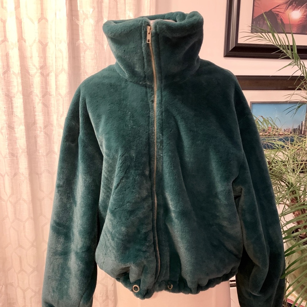 Green Faux Fur Bomber